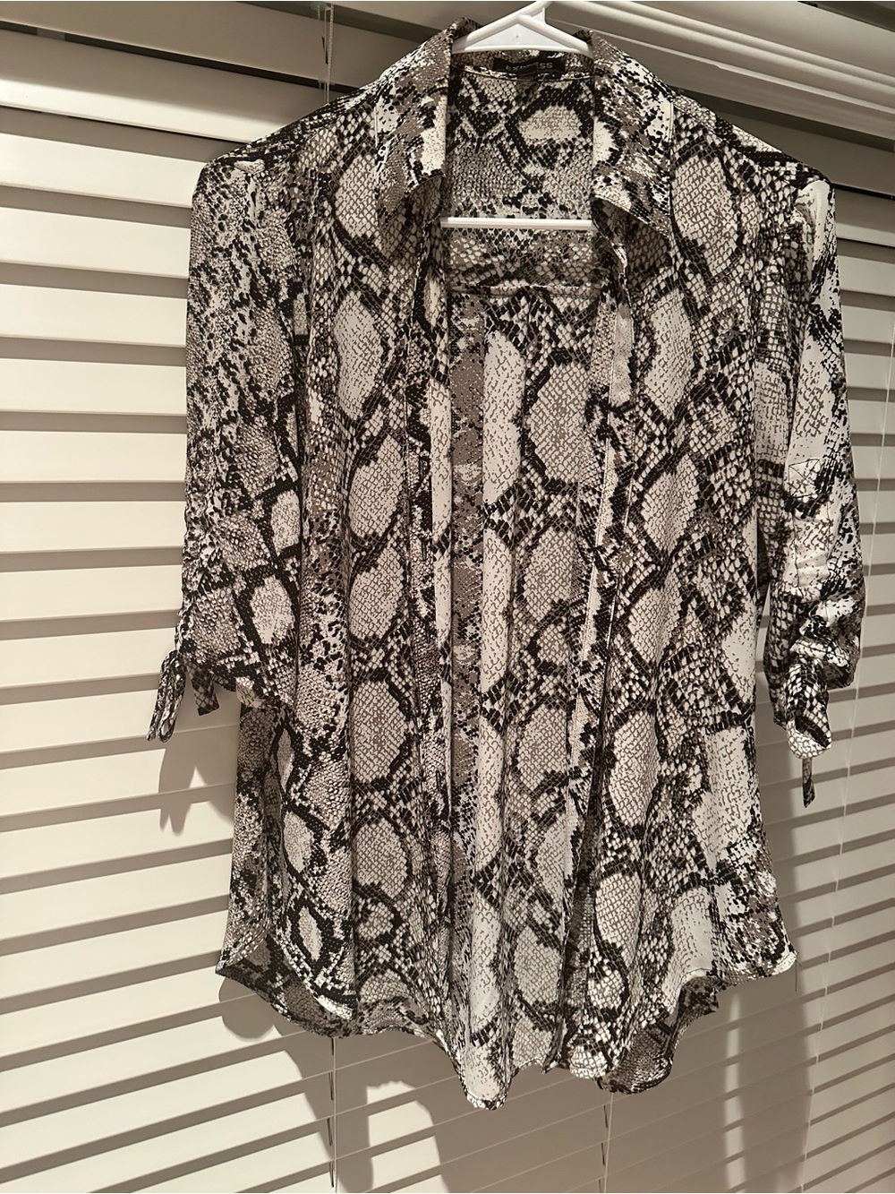 Express Black & White Snake Print Button-Down Top